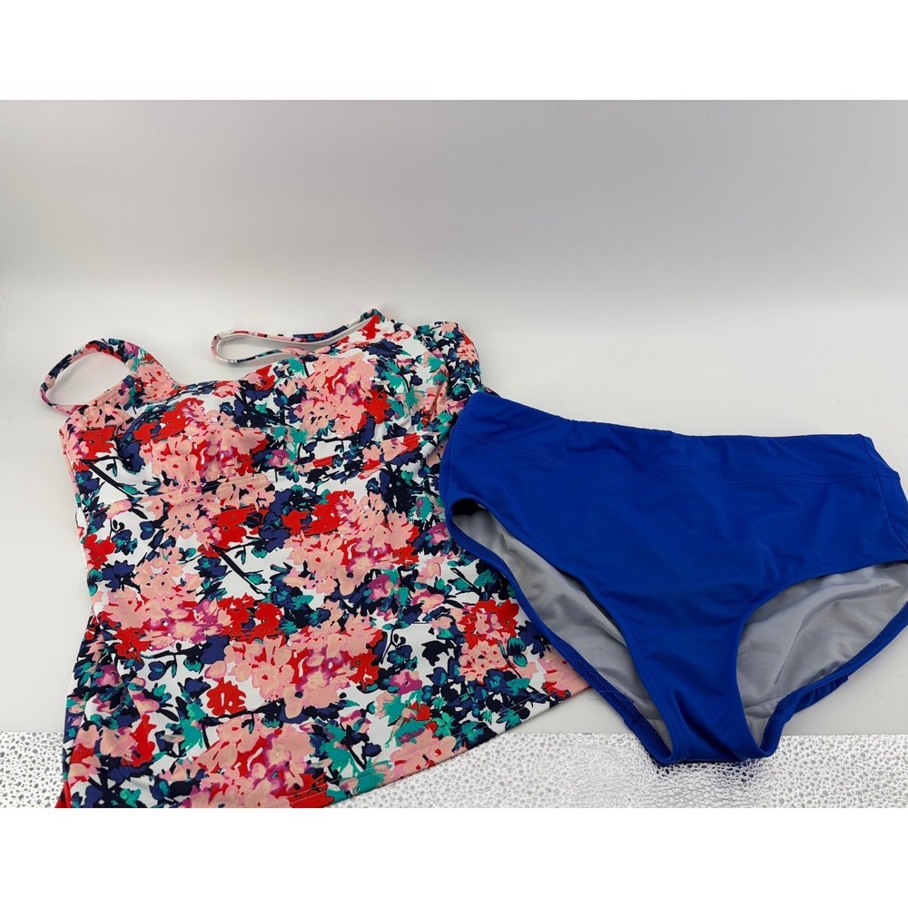 Lands' End 2 Piece Floral Tankini, Swim Suit Set, Women Sz Top (12P) Bottom (10)